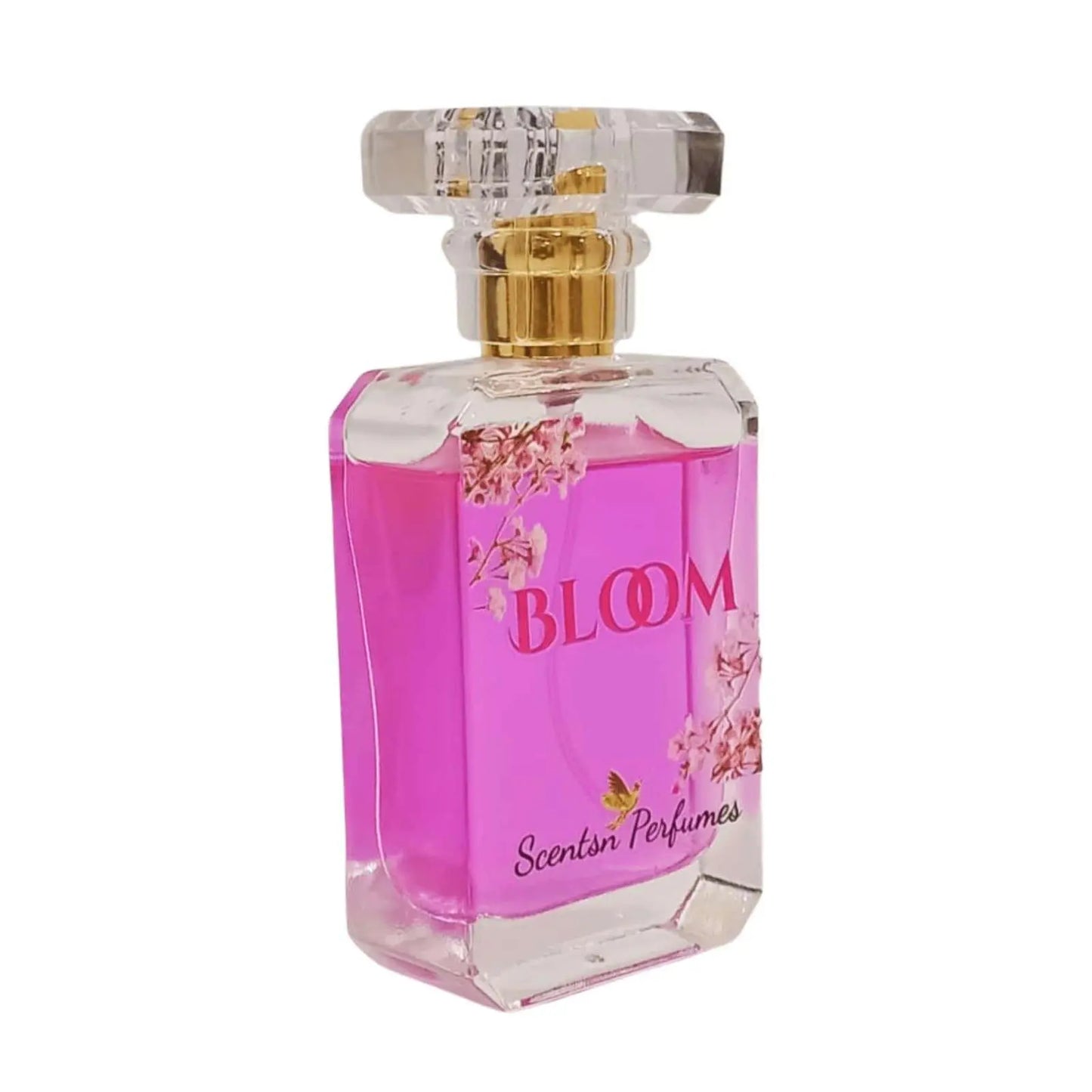 ScentsnPerfumes Bloom fragrance bottle with floral design, showcasing a vibrant, elegant perfume for women.