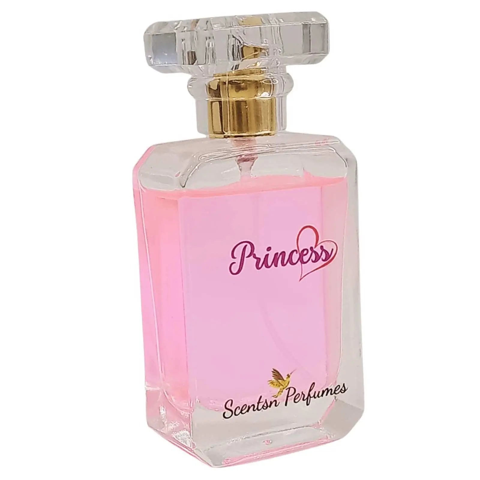 Elegant princess-themed perfume bottle by ScentsnPerfumes with a decorative design and clear glass showcasing the fragrance.